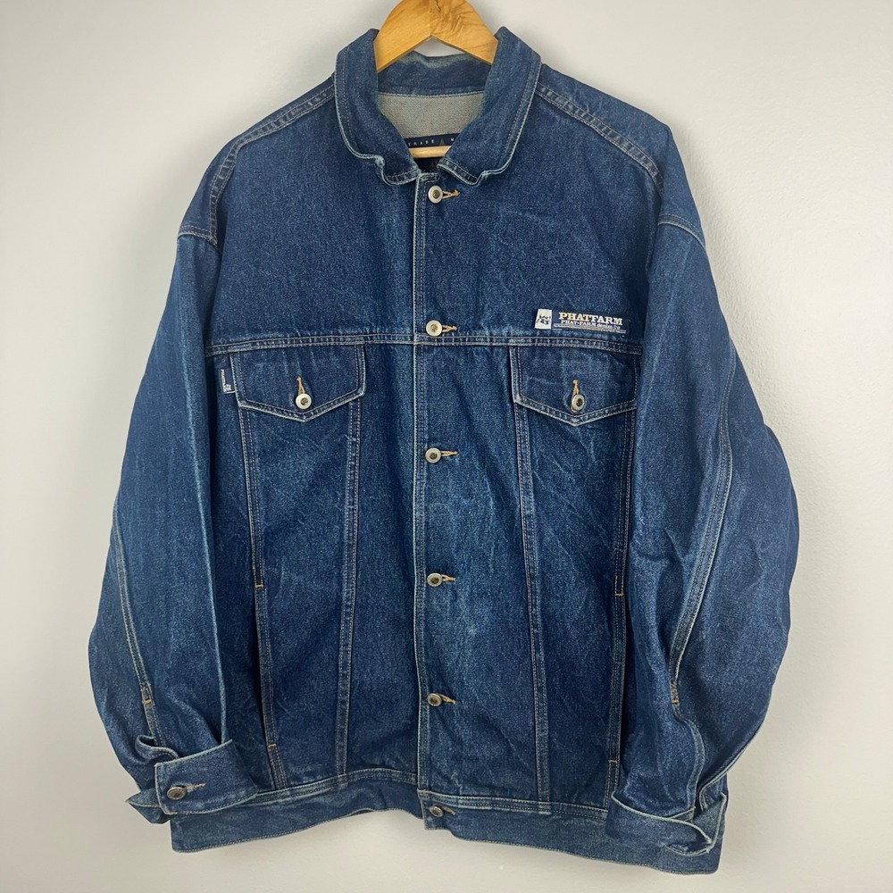Phat Farm Vintage 90s Blue Denim Trucker Jacket XXXL Streetwear Baggy